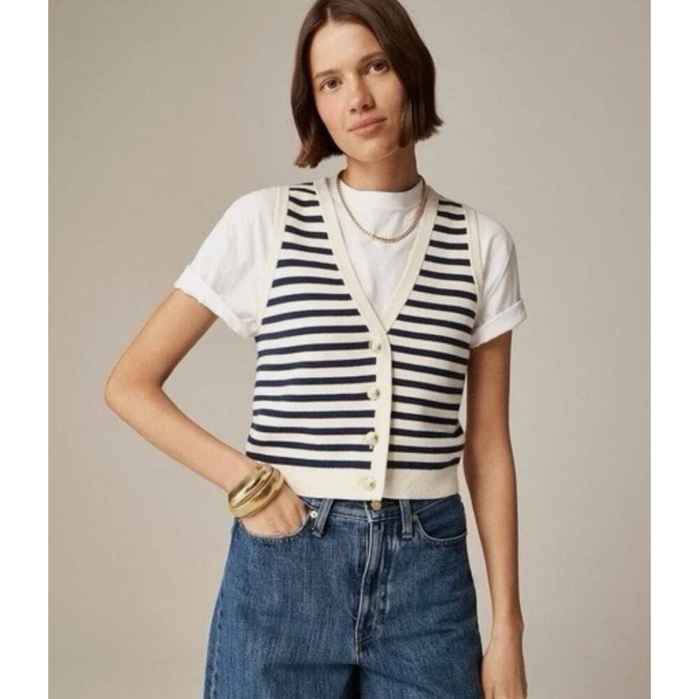JCrew Emilie Striped V Neck Sweater Vest Nautical Womens XL NWT